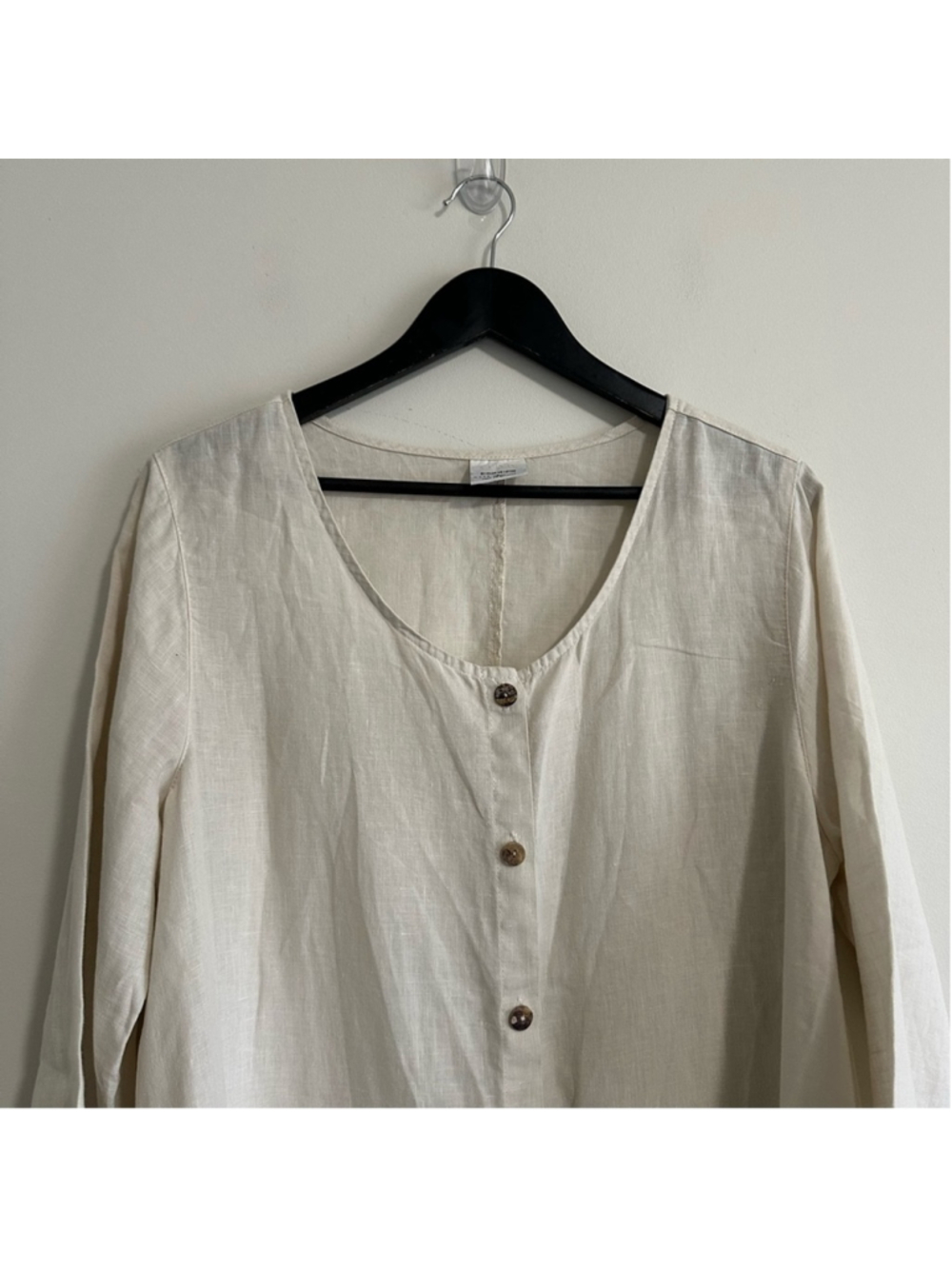 Click By Colour Me Cotton 100% Linen Button Down Tunic Top Beige XL Lagenlook - Picture 11 of 13